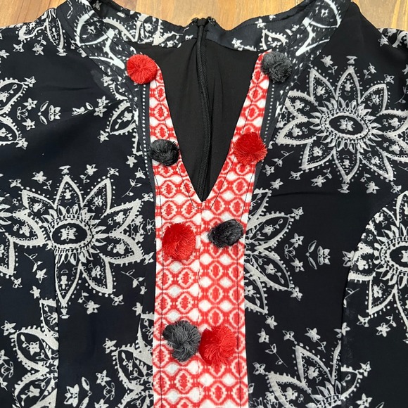 Sheryl‎ Crow Maxi Dress Black White Red Long Sleeve V Neck Boho Festival sz 10 - Picture 5 of 13